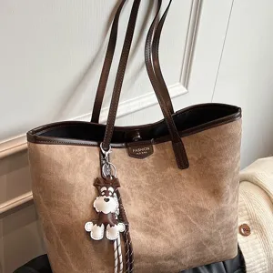 Braune PU Leder Tote Bag retro lässige große Kapazität Schultertasche für Damen Herbst