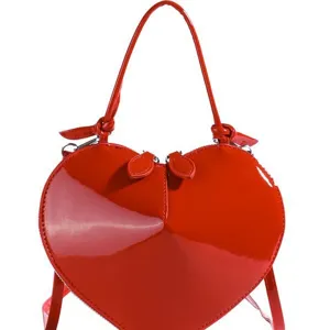 Elegante borsa a mano lucida a forma di cuore rosso borsa a tracolla pelle verniciata