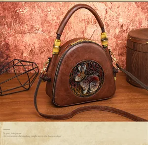 Vintage geprägte Hasen Umhängetasche, stilvolle Leder Handtasche für Damen Pendeln.
