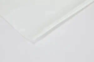White frosted plastic zipper storage bag detail view, clean minimalist packaging pouch for items.