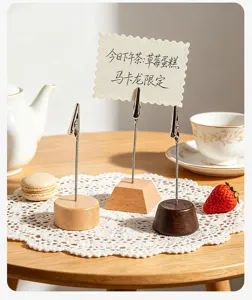 Wooden memo clip photo holder desktop note stand aesthetic minimalist wooden decor for office.
