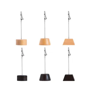 Wooden base memo clip photo holder desktop note stand cute office stationery decor 6pcs