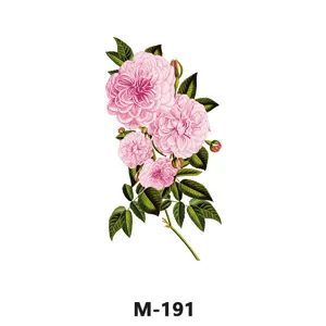 Autocollant de tatouage temporaire imperméable avec design botanique de rose rose vintage.