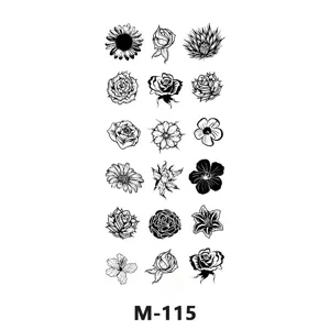 Foglio di adesivi per tatuaggi temporanei floreali neri con vari design di fiori