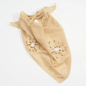 Chic floral embroidered sequin triangle scarf, elegant chiffon head wrap for women style.