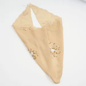 Vintage embroidered sequin floral triangle chiffon headscarf for women elegant hair wrap