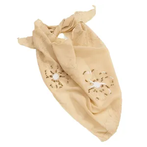 Vintage embroidered beaded sequin floral triangle headscarf for women, elegant chic hair wrap.