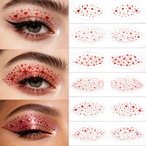Waterproof shimmering red eye makeup stickers face tattoo for party festival 6 pairs set