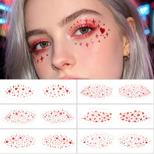 Waterproof red glitter eye makeup face stickers, perfect for festival party and daily makeup.