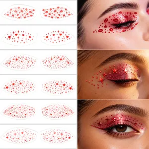Waterproof shimmering red lip star heart eye makeup face stickers for party festival