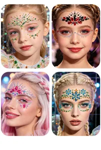 Autocollants strass visage festival maquillage front bijoux cristaux pour fête.