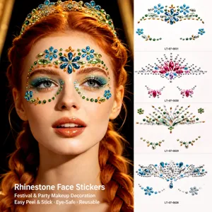 Autocollants en Strass pour le Visage Tatouage Temporaire Bijoux de Visage pour Festival de Musique Rave Party Maquillage de Scène Femme DIY Paillettes Visage Gemmes Cristal Art Corporel