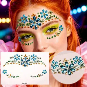 Strass de visage autocollants pour maquillage de fête de festival, bijoux de visage.