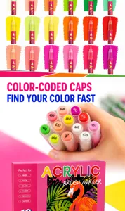 Liquid acrylic paint pens set with color coded caps for rock glass canvas art drawing crafts.