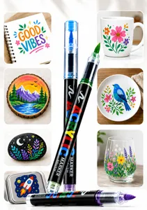 Direct liquid acrylic marker pens with soft brush tip for multi-surface painting art crafts.