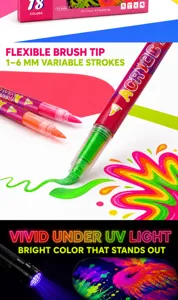 18-color acrylic marker pens with flexible brush tips for art painting, DIY graffiti and drawing.
