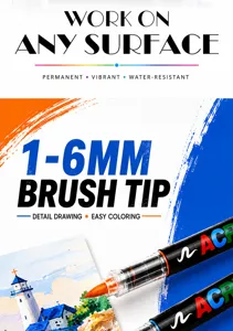 Acrylic paint pens with 1-6mm brush tip for rock painting, canvas, wood, and craft drawing.