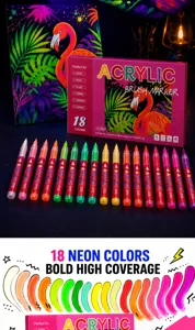 18 colors acrylic brush marker set, neon colors, perfect for art drawing, rock and canvas.
