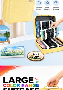 Liquid acrylic marker pens set in a yellow portable storage suitcase for art design.