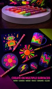 Fluorescent acrylic paint marker set with soft brush tip for multi-surface art and DIY.