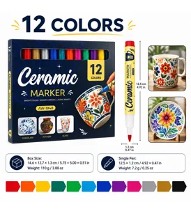 Set 12 ceramikón marker, adiávrocha DIY stylia gia porceláni, giali kai koúpes.
