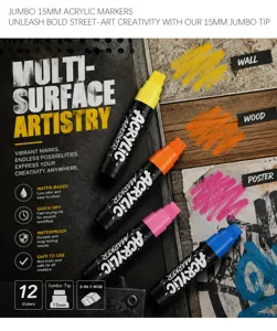 15mm jumbo acrylic markers set for graffiti, rock painting, wall art, and DIY poster design.