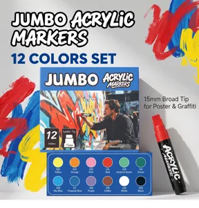 15mm jumbo acrylic markers 12 colors set for wall graffiti poster art painting DIY crafts.