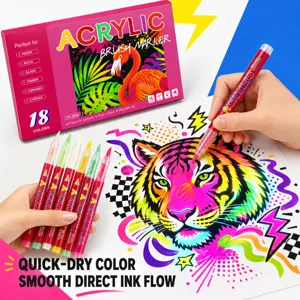 Fluorescent Acrylic Brush Markers Set 18 Colors Direct Liquid Soft Tip Painting Pens For Rock Glass Wood Ceramic Canvas Art Supplies
