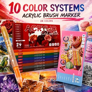 Acrylic paint marker pens 24 colors soft brush tip for art drawing and graffiti art.