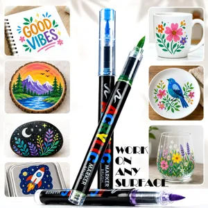 Acrylic paint marker pens set with soft brush tips for multi-surface art and craft painting