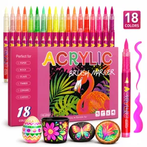 18 colors acrylic brush markers set, dual tip paint pens for rock painting, canvas, ceramic, wood.