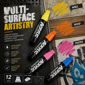15mm acrylic paint marker pens set for multi-surface graffiti, rock painting and art design.