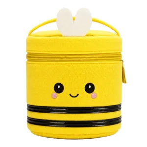 Cute yellow bee felt storage bag pencil case with handle portable cartoon organizer pen box