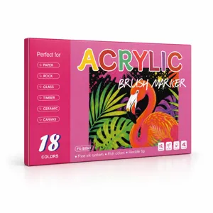 18 colors acrylic brush markers set with flamingo design box for art painting and rock DIY.