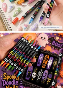 Ensemble de stylo nail art acrylique à double pointe, couleurs vives pour manucure DIY.