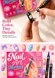 Set de 24 Marqueurs pour Nail Art en Acrylique Séchage Rapide Imperméable Pointe Fine
