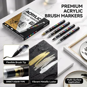 Acrylic brush markers set 12pcs metallic gold silver black white art drawing pens