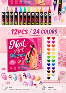 Set de marqueurs pour nail art double pointe 24 couleurs acrylique stylos de peinture étanches.