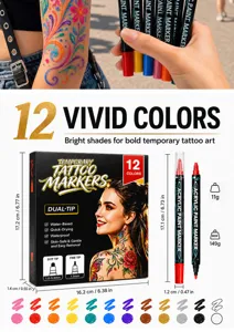 Dual-tip temporary tattoo markers feature 12 vivid colors, waterproof and quick-drying formulas.