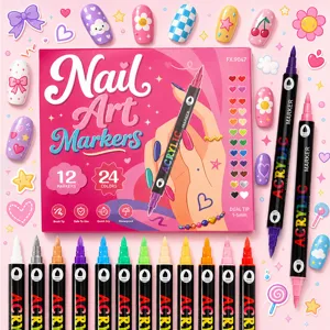 Set de 24 marqueurs acryliques pour nail art double pointe étanche séchage rapide