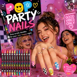 Set de stylos pour nail art en acrylique à double tête, séchage rapide étanche stylos colorés.
