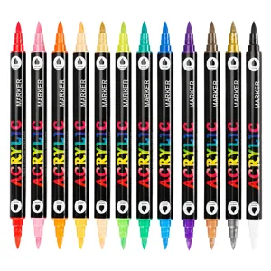 Set de marqueurs acrylique double pointe, feutres colorés étanches pour toile, roches, tasses.