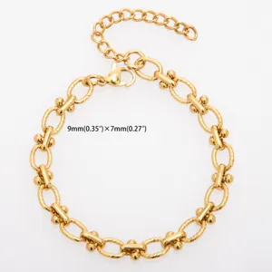 Gold dumbbell oval link chain bracelet titanium steel jewelry detail view 9mm links
