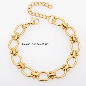 Gold titanium steel dumbbell link chain bracelet, stylish stainless steel jewelry for women.