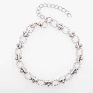 Stainless steel chunky dumbbell buckle bracelet, stylish titanium link jewelry for women.