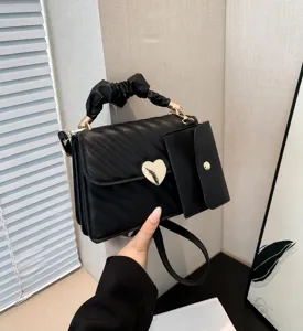 Black crossbody small square bag for women, trendy chic shoulder bag with ruched handle.