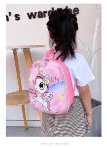 Children cute pink unicorn hard shell backpack for kindergarten boys and girls school bag detail view
