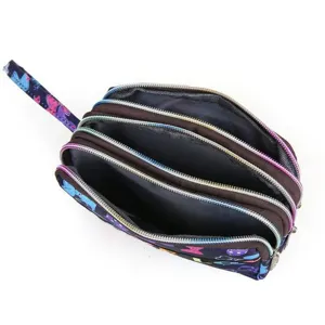 Multi-layer zipper canvas wallet for women, large capacity clutch purse with wrist strap.