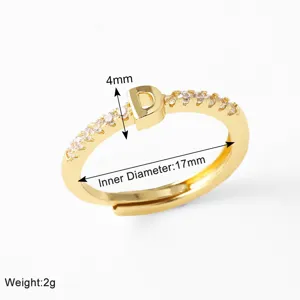 Gold Plated Letter D Zircon Ring Adjustable Size Chic Alphabet Finger Jewelry Gift for Women