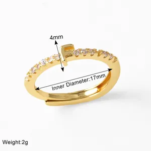 Gold plated initial F ring with sparkling cubic zirconia, adjustable size for women.